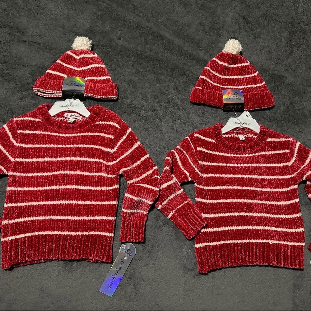 NEW Derek Heart Toddler Girls Chenille Sweater and Hat Set